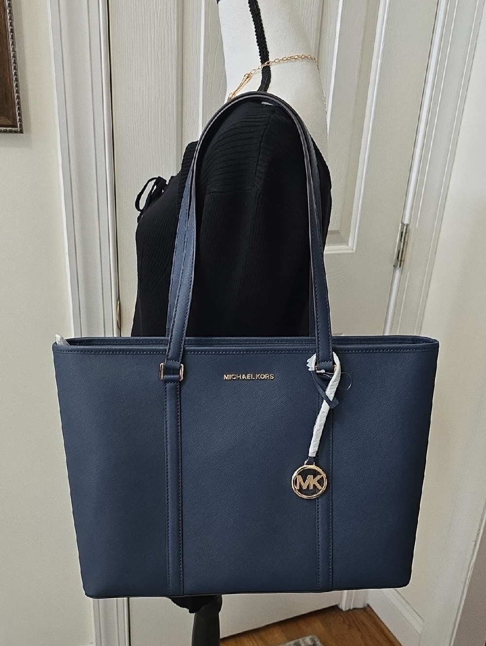 MICHAEL KORS BRAND SIGNATURE WOMEN'S LARGE BLUE TOTE BAG PURSE